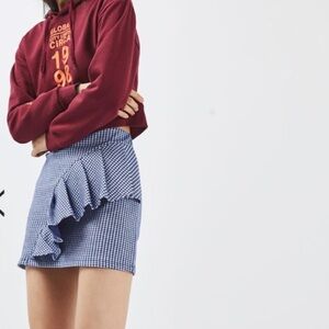 • TopShop • Gingham Ruffle Mini Skirt Blue White 8